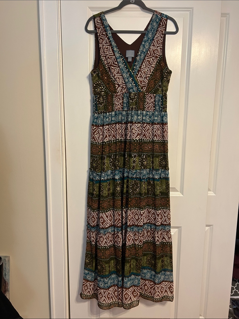 Rabbit Rabbit Rabbit Olive, Teal and Brown Boho Maxi Dress